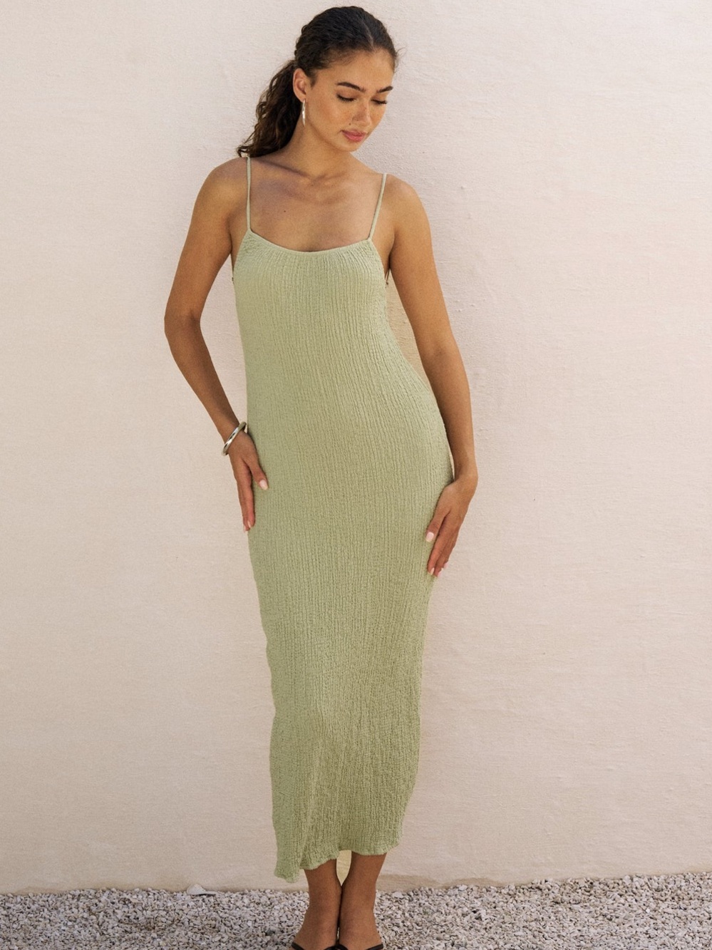 Light Sage Spaghetti-Strap Maxi Dress